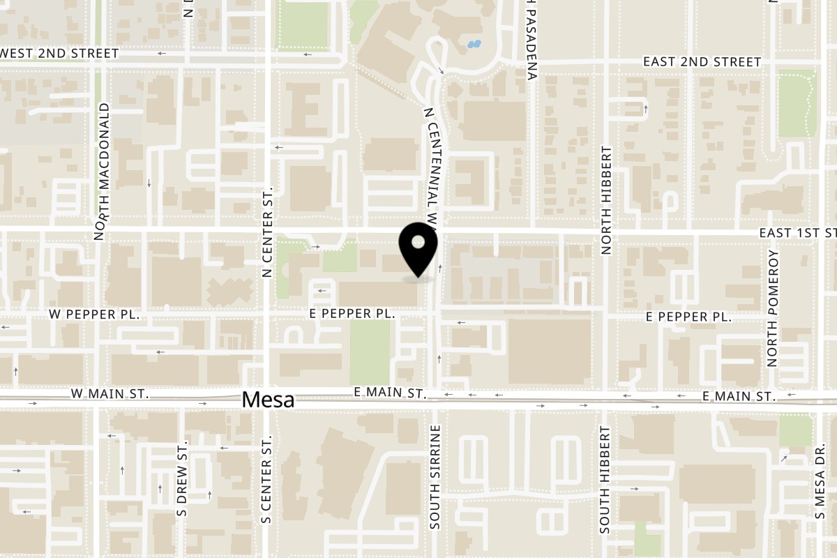 Map showing the location of The Crepe Club Mesa - The Crêpe Club on 50 N Centennial Way Suite 102 in Mesa