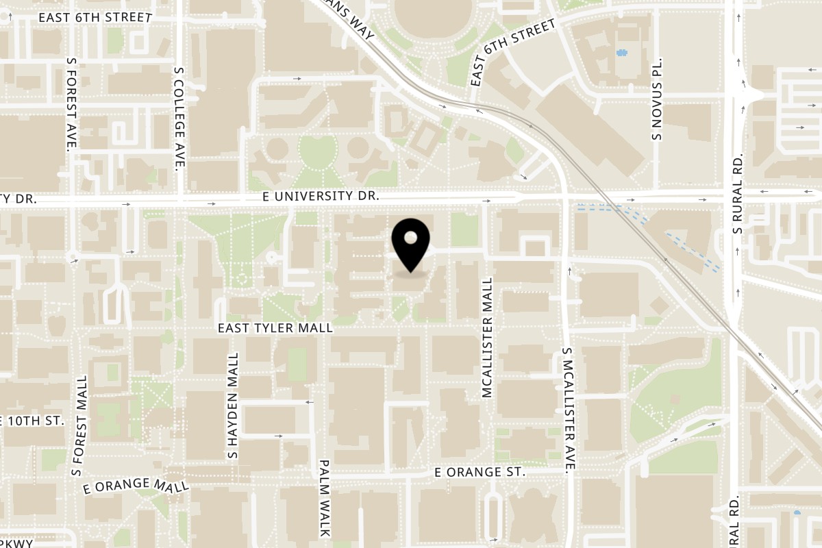 Map showing the location of The Crepe Club Tempe - The Crêpe Club on 550 E Tyler Mall in Tempe